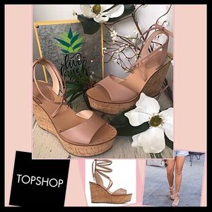❤️SALE❤️TOPSHOP Platform Lace-Up Cork Wedge Sandal